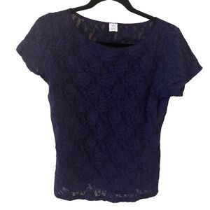 Vintage Hanky Panky Dark Blue / Purple Lace short sleeve top floral Size Medium
